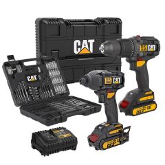 CAT DXK201 18Volt/2.0Ah Li-ion Çift Akülü Kömürsüz Profesyonel Şarjlı Darbeli Matkap + DX7030 + DA01903 Kombo Set