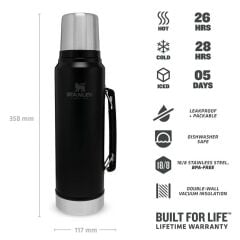 STANLEY Klasik Vakumlu Çelik Termos 1 Litre (Siyah)