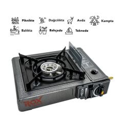 Rox Camping 0103 Tekli Portatif Kamp Ocak Rüzgarlıklı(Ekstra Gaz Girişli) - 3 Adet Rox Valfli Kamp Gazı Kartuş 227gr Hediyeli