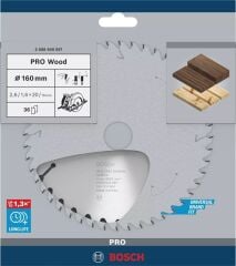 BOSCH 160x20x2,6/1,6 mm 36 Diş PRO Wood  Ahşap Elmas Daire Testere Bıçağı