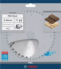 BOSCH PRO Wood 160x20x2,6/1,6 mm 36 Diş Ahşap Elmas Daire Testere Bıçağı