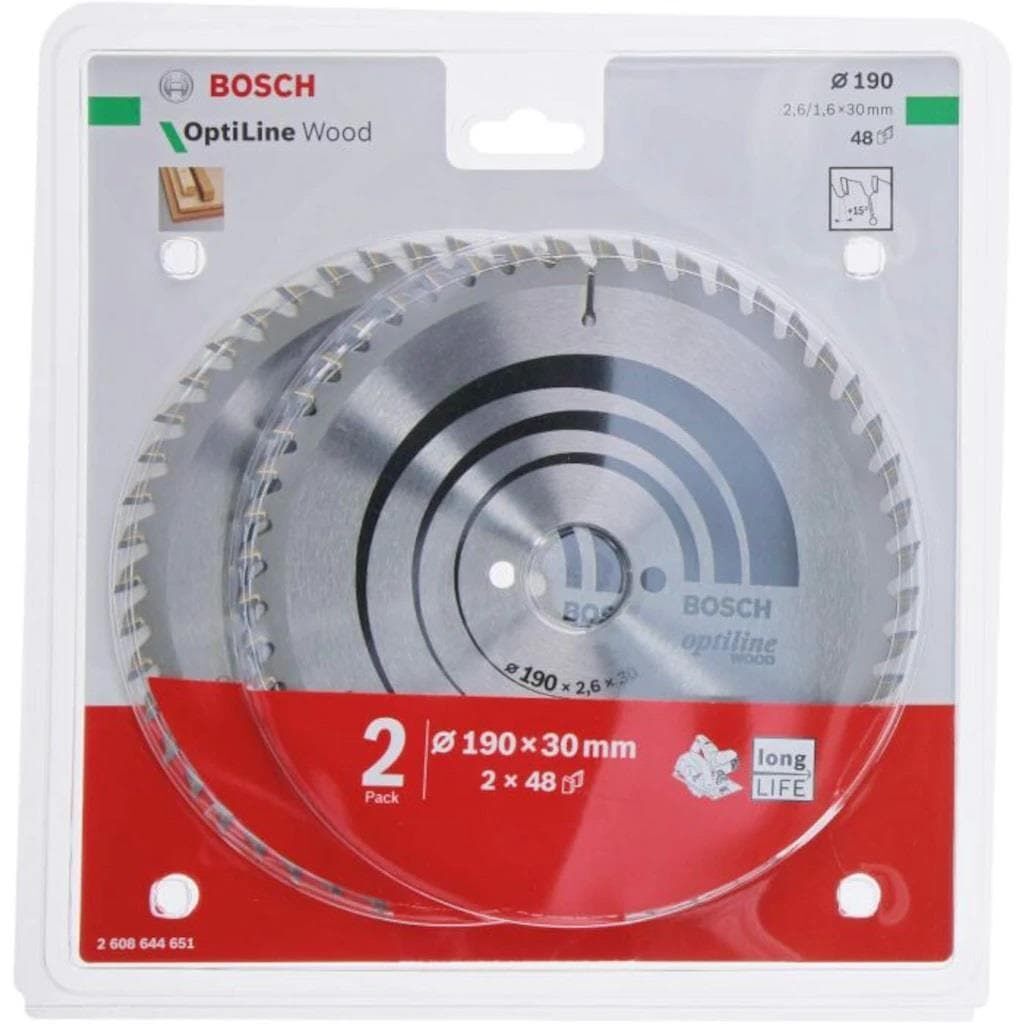 BOSCH Optiline Wood 190 mm 48 Diş 2'li Ahşap Elmas Daire Testere Bıçağı