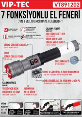VIPTEC 7 Fonksiyonlu Şarjlı El Feneri (VT891202)