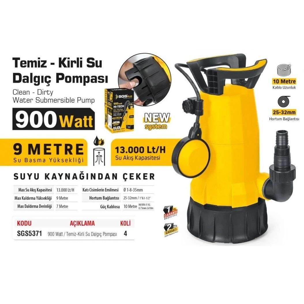 SGS 5371 PROF. TEMİZ-KİRLİ SU DALGIÇ POMPA 900 WATT
