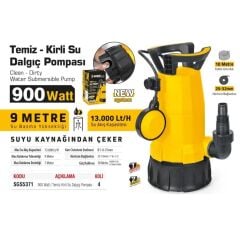 SGS 5371 PROF. TEMİZ-KİRLİ SU DALGIÇ POMPA 900 WATT