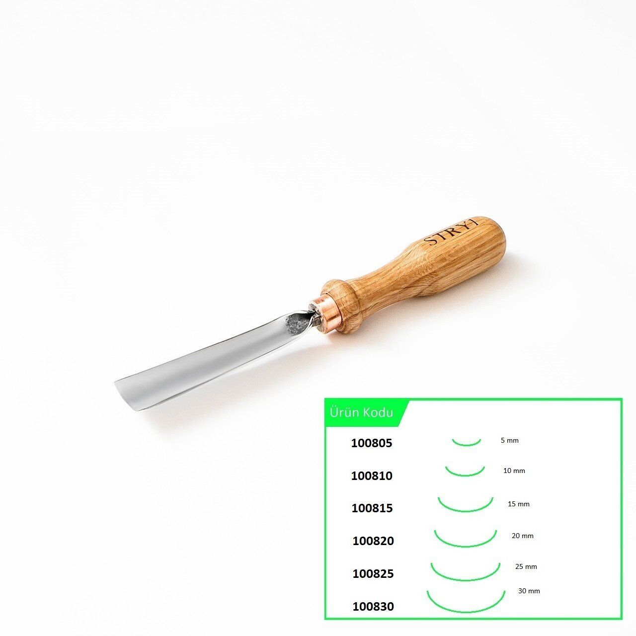 STRYI 100820 Düz Tip Oluklu Ahşap Oyma Iskarpelası 20 mm