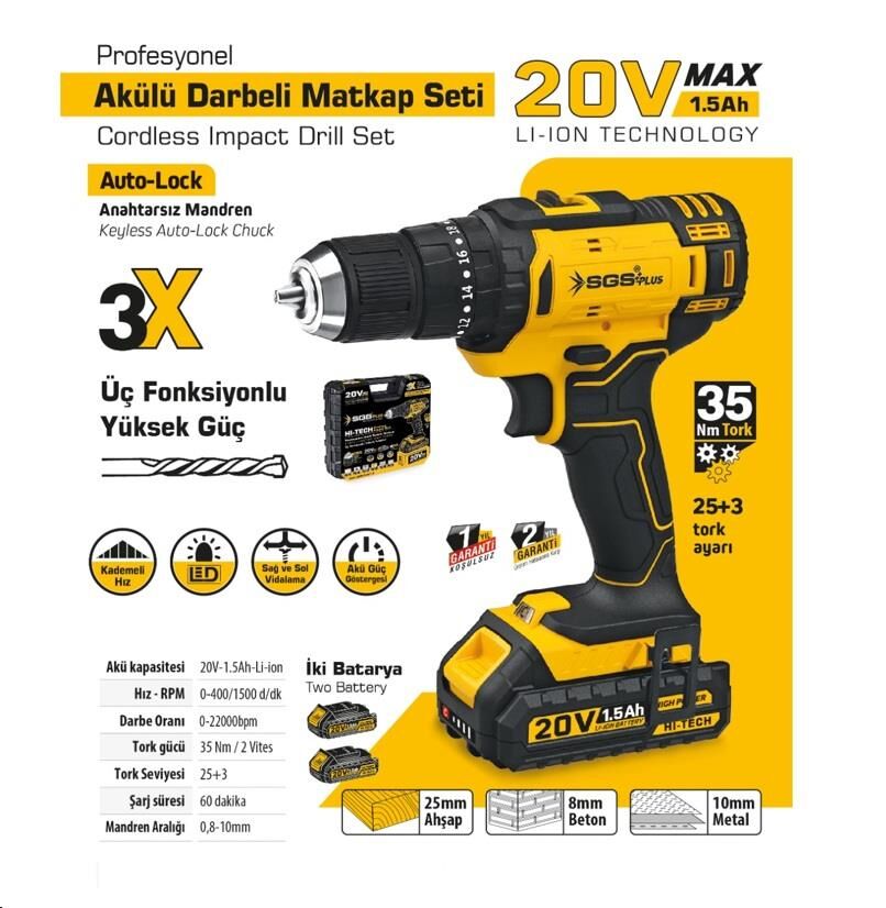 SGS 5248 PROF.AKÜLÜ DARBELİ VİDALAMA 20V 2*1,5A