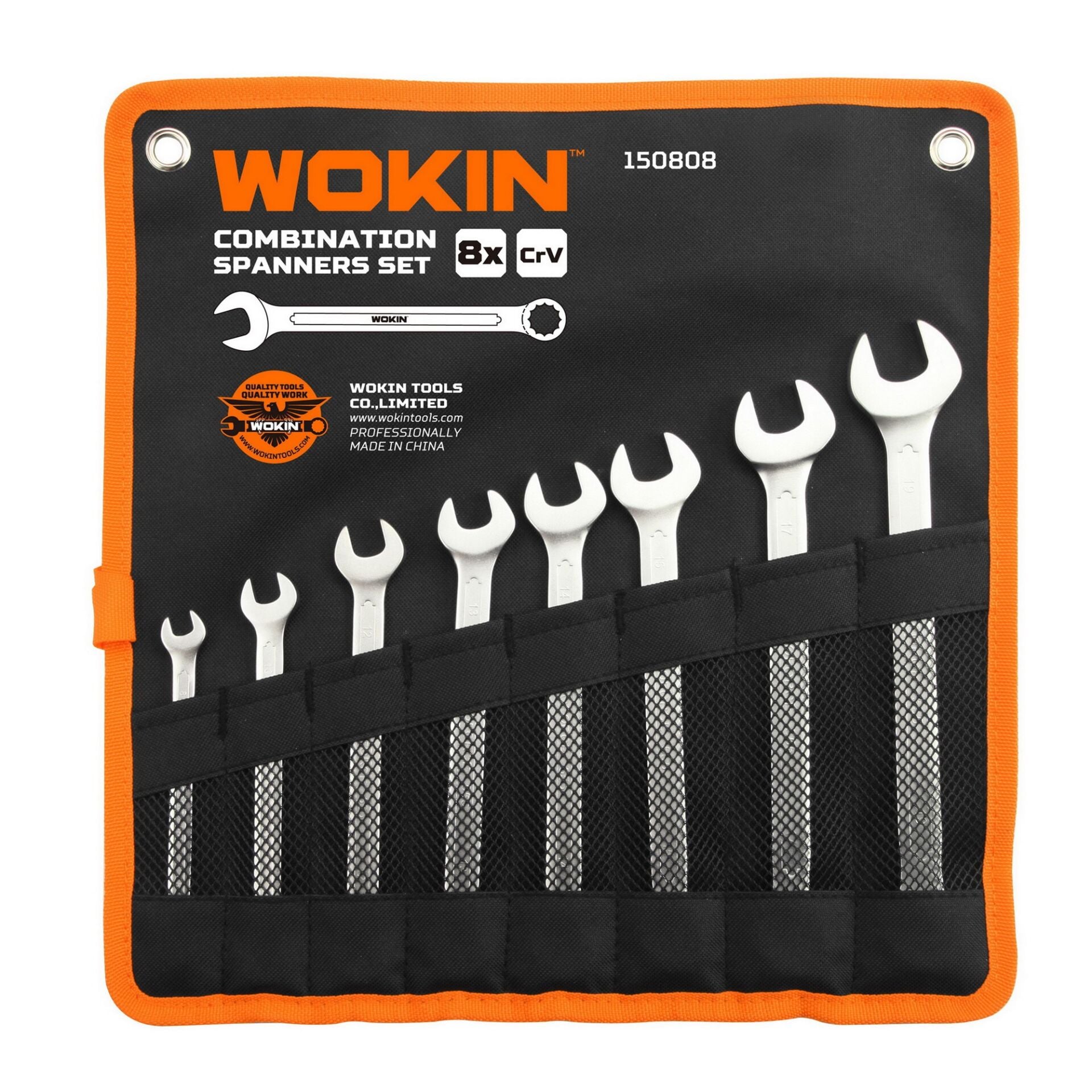 WOKIN 150808 Cr-V Kombine Anahtar Takımı 8-19 mm 8 Parça (Endüstriyel)