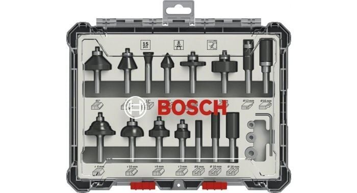 BOSCH 8 mm Saplı Profesyonel Ahşap Freze Bıçak Seti 15 Parça (2607017472)
