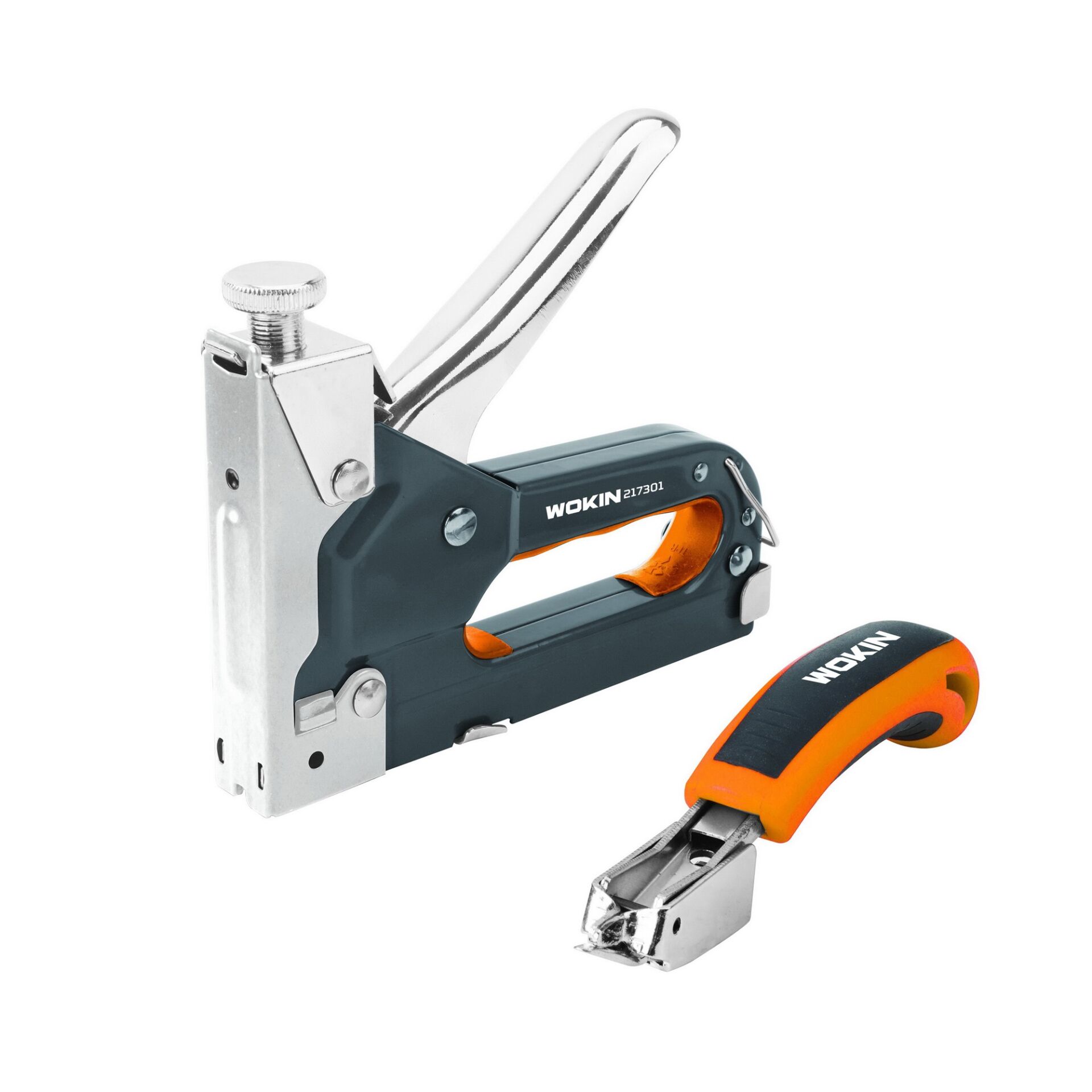 WOKIN 217301 4-14mm End. Mekanik Zımba ve 14mm Çivi Tabancası + 1500 Adet Zımba/Çivi + Zımba Sökücü