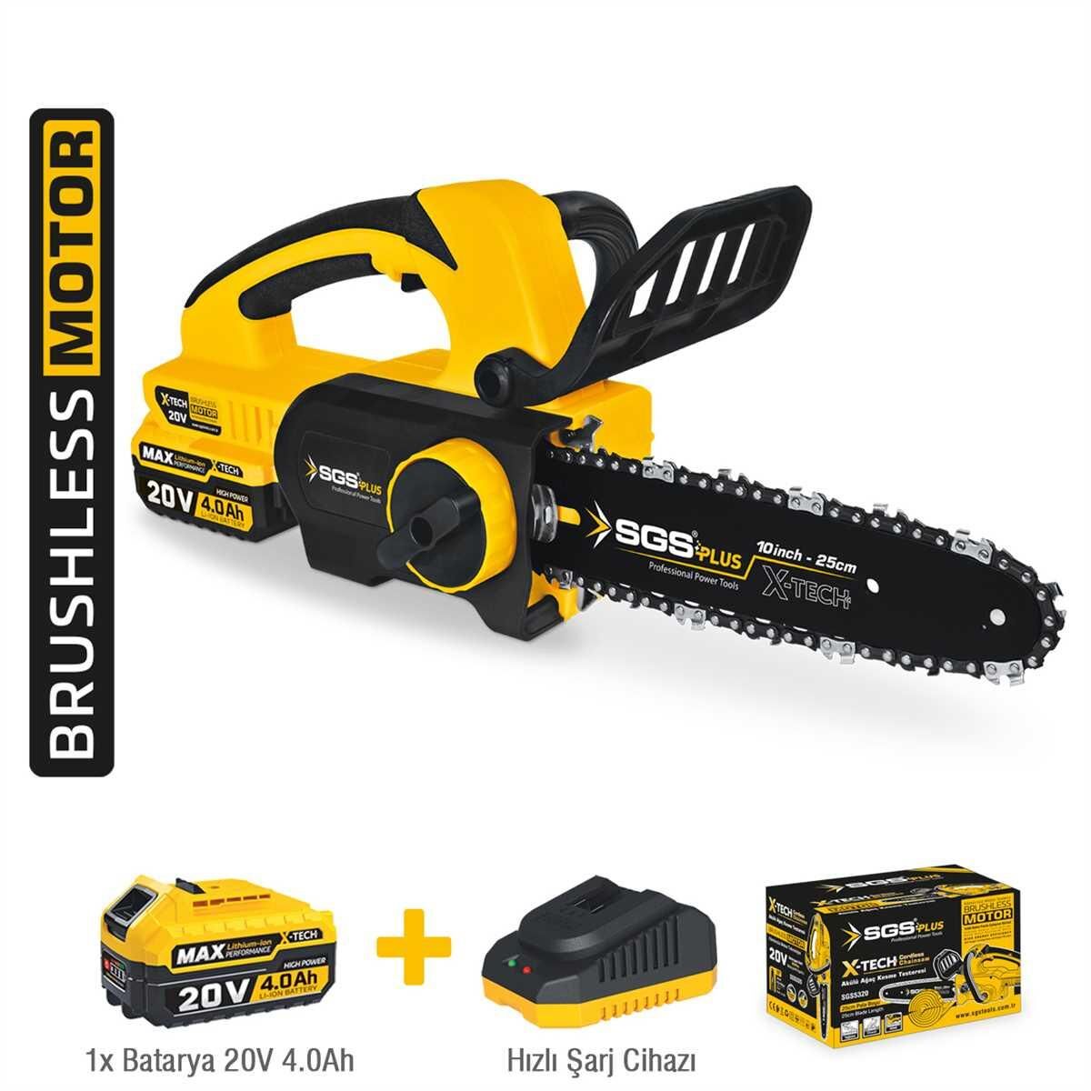 SGS 5320 AKÜLÜ AĞAÇ KESME SETİ 25 CM 1*4Ah KÖMÜRSÜZ MOTOR