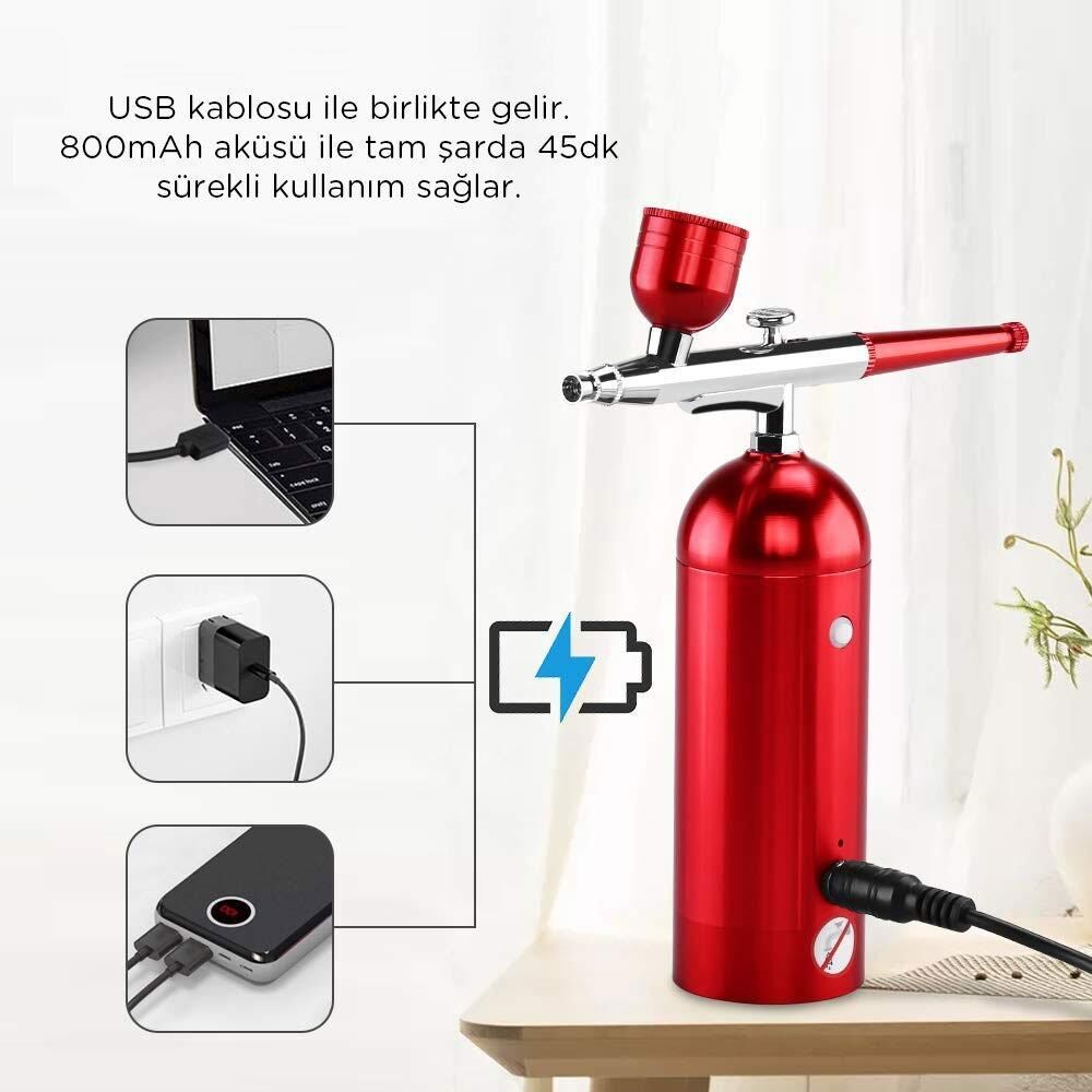 Rox 0068 Entegre Kompresörlü Akülü Airbrush Mini Boya Tabancası