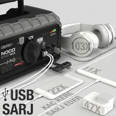 NOCO Genius GB500 12V/24V 6250Amp Ultrasafe Lityum Akü Takviye + Powerbank + Led Lamba