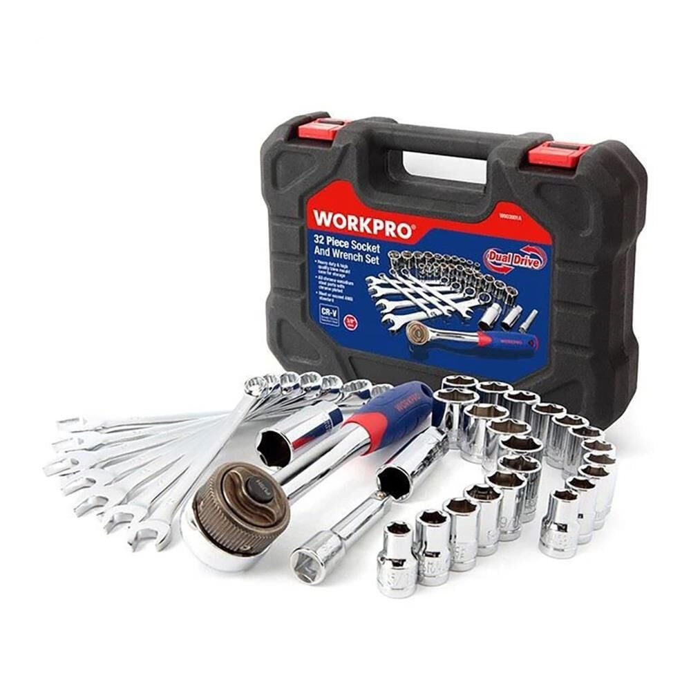 WORKPRO WP202528 3/8’’ Metrik/İnç 32 Parça Cr-V Profesyonel Lokma ve Kombine Anahtar Takımı