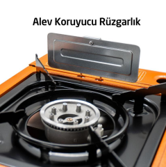 Rox Camping 0189 Tekli Portatif Kamp Ocak - Turuncu, Rüzgarlıklı, Ekstra Gaz Girişli