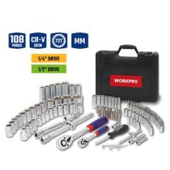 WORKPRO WP202535 1/4'’ 1/2'’ 108 Parça Cr-V Metrik Profesyonel Lokma Takımı