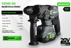 VOLTZ VZHD-20  20 Volt Akülü Kırıcı Delici 5.0 Ah Çift Akülü