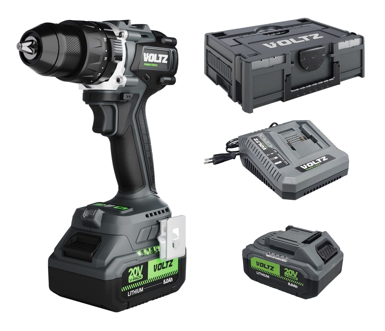 VOLTZ VZDR-20I Kömürsüz Şarjlı Darbeli Matkap  20 Volt 5 Amper Çift Akülü