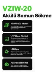 VOLTZ VZIW-20 Şarjlı Somun Sıkma 20 Volt 5 Amper Çift Akülü 1/2 Soket
