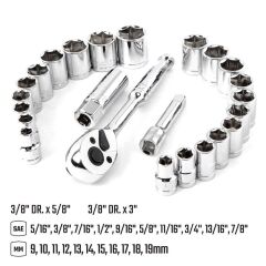 WORKPRO WP202541 3/8'’ CR-V 24 Parça Metrik/İnç Ağır Hizmet Lokma Takımı