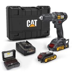 CAT DX155.1SET 18Volt/2.0Ah Li-ion Çift Akülü Profesyonel Şarjlı Darbeli Matkap + DA01901 32 Parça Vidalama Uç Seti