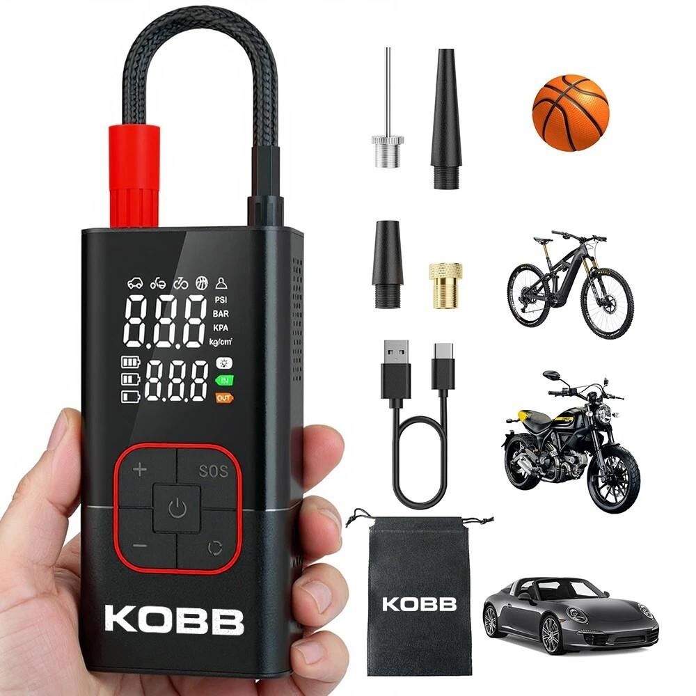 KOBB KB412 Li-ion Şarjlı 150 PSI Dijital Göstergeli Akıllı Lastik Şişirme Pompası+ Powerbank + SOS + Led Lamba