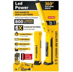 SGS 5056 ŞARJLI LED FENER 800 LÜMEN KATLANIR 3.7 VOLT/ 2000 mAh