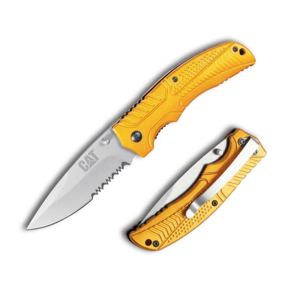 CAT DA980006 Kemer Askı Kancalı Katlanabilir 20CM Paslanmaz Çelik Sarı Kamp Çakısı