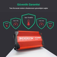 KOBB KBN3000 12V/220V 3000Watt Tam Sinüs Dönüştürücü İnvertör