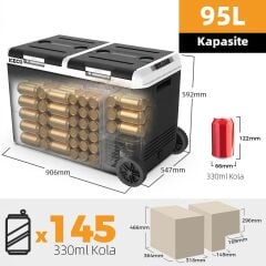 ICECO MCD95D 12/24Volt 95 Litre Kompresörlü Çift Bölmeli Tekerlekli Outdoor Oto Buzdolabı/Dondurucu