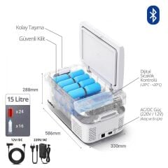 Coolist CLK15B 12/24Volt/ 220Volt 15 Litre Kompresörlü Bluetooth Bağlantılı Oto Buzdolabı
