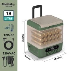 Coolist CLK18W 12/24Volt/ 220Volt 18 Litre Kompresörlü Tekerlekli Outdoor Oto Buzdolabı