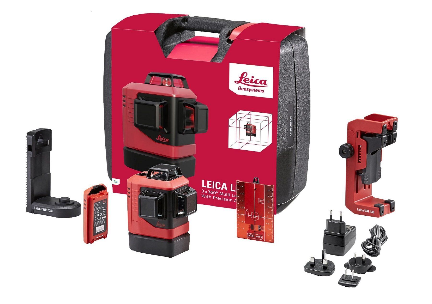LEICA LINO L6R 3 Eksen 360 Derece Çapraz Çizgili Şarjlı Kırmızı Lazer Terazi